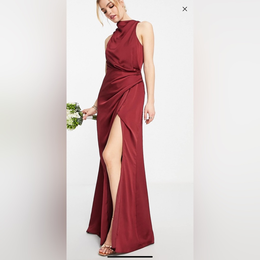 ASOS Red Asymmetrical Ruched Maxi Dress